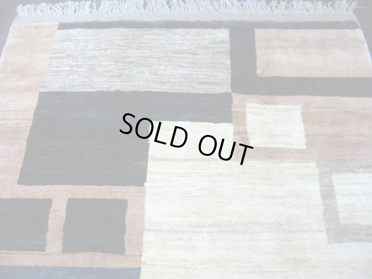 画像3: ペルシャ ギャッベ リビング サイズ 217 x 165 cm F175 ハンドメイド 天然 ウール 手織り ラグ マット 絨毯 カーペット モザイク パターン マルチ カラー クリーム 茶 青 (3)