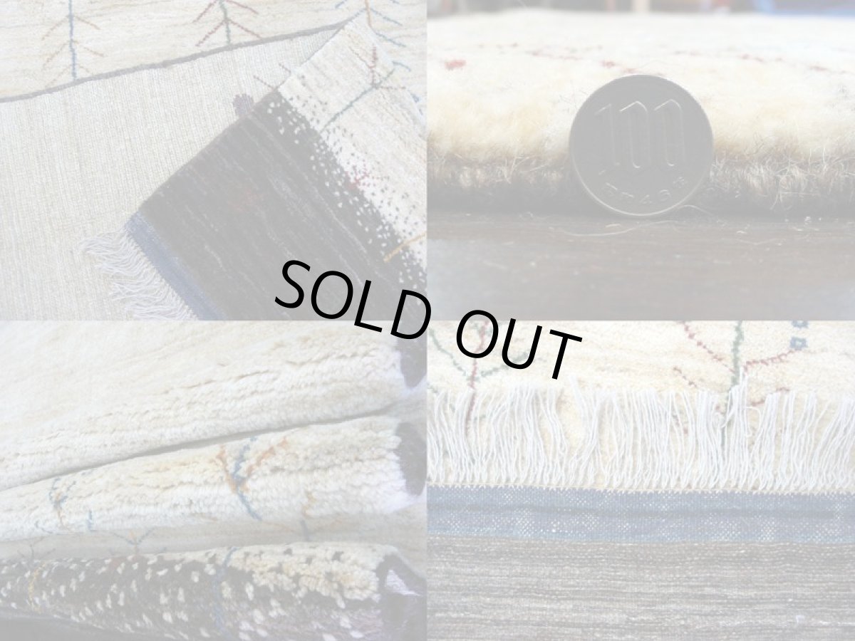 画像6: ペルシャ ギャッベ リビング サイズ 210 x 160 cm F163 ハンドメイド ギャベ 天然 ウール 手織り ラグ マット 絨毯 カーペット クリーム 茶 灰 (6)