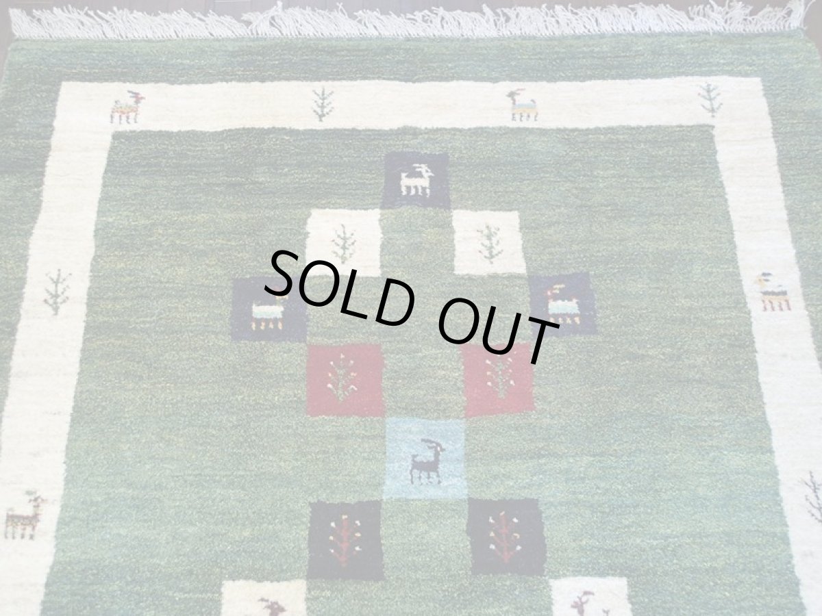 画像3: ペルシャ ギャッベ リビング サイズ 202 x 157 cm F132 ハンドメイド ギャベ 天然 ウール 手織り ラグ マット 絨毯 カーペット 緑 クリーム カラフル (3)