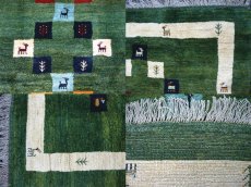 画像6: ペルシャ ギャッベ リビング サイズ 202 x 157 cm F132 ハンドメイド ギャベ 天然 ウール 手織り ラグ マット 絨毯 カーペット 緑 クリーム カラフル (6)