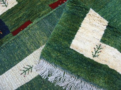 画像3: ペルシャ ギャッベ リビング サイズ 202 x 157 cm F132 ハンドメイド ギャベ 天然 ウール 手織り ラグ マット 絨毯 カーペット 緑 クリーム カラフル
