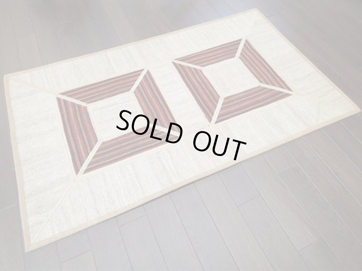 画像2: ペルシャ キリム ジャジーム パッチワーク ラグ 玄関 マット サイズ 106 × 63 cm 5487 平織り 天然 ウール 絨毯 敷物 カーペット クリーム 茶 (2)