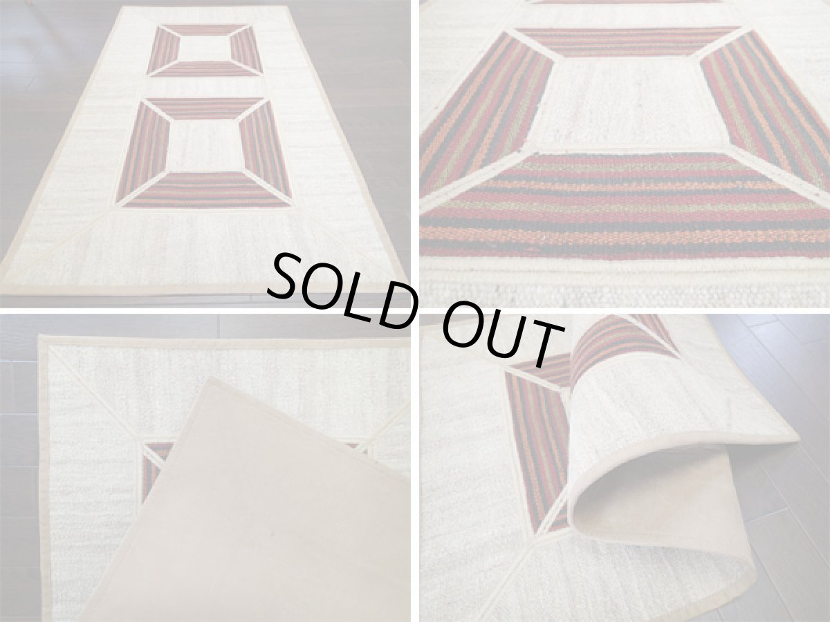 画像5: ペルシャ キリム ジャジーム パッチワーク ラグ 玄関 マット サイズ 106 × 63 cm 5487 平織り 天然 ウール 絨毯 敷物 カーペット クリーム 茶 (5)