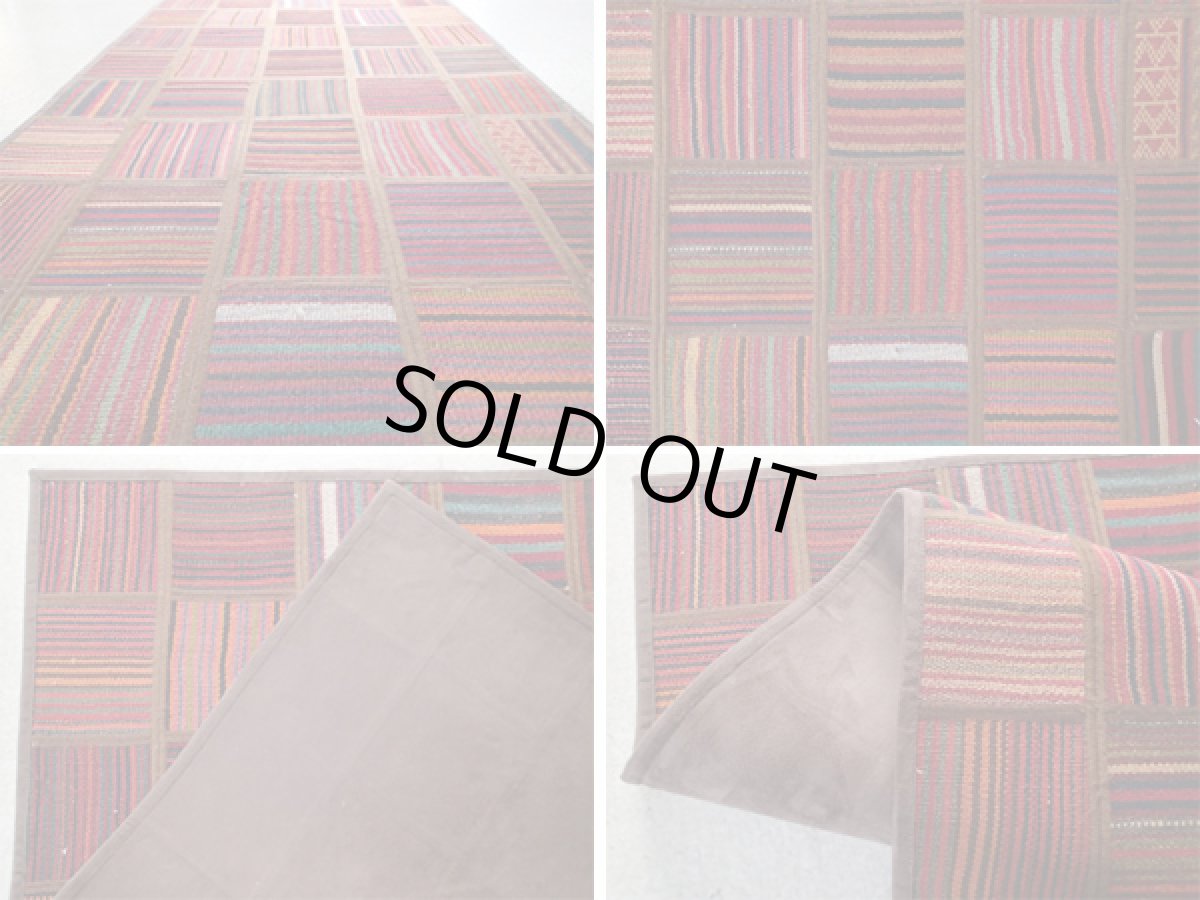 画像5: 新品 ペルシャ キリム パッチワーク ラグ アクセント サイズ 117 x 73 cm No.5501 平織り 天然 ウール 絨毯 敷物 マット カーペット 茶 赤 マルチ カラー n-5501-117073sa08 (5)