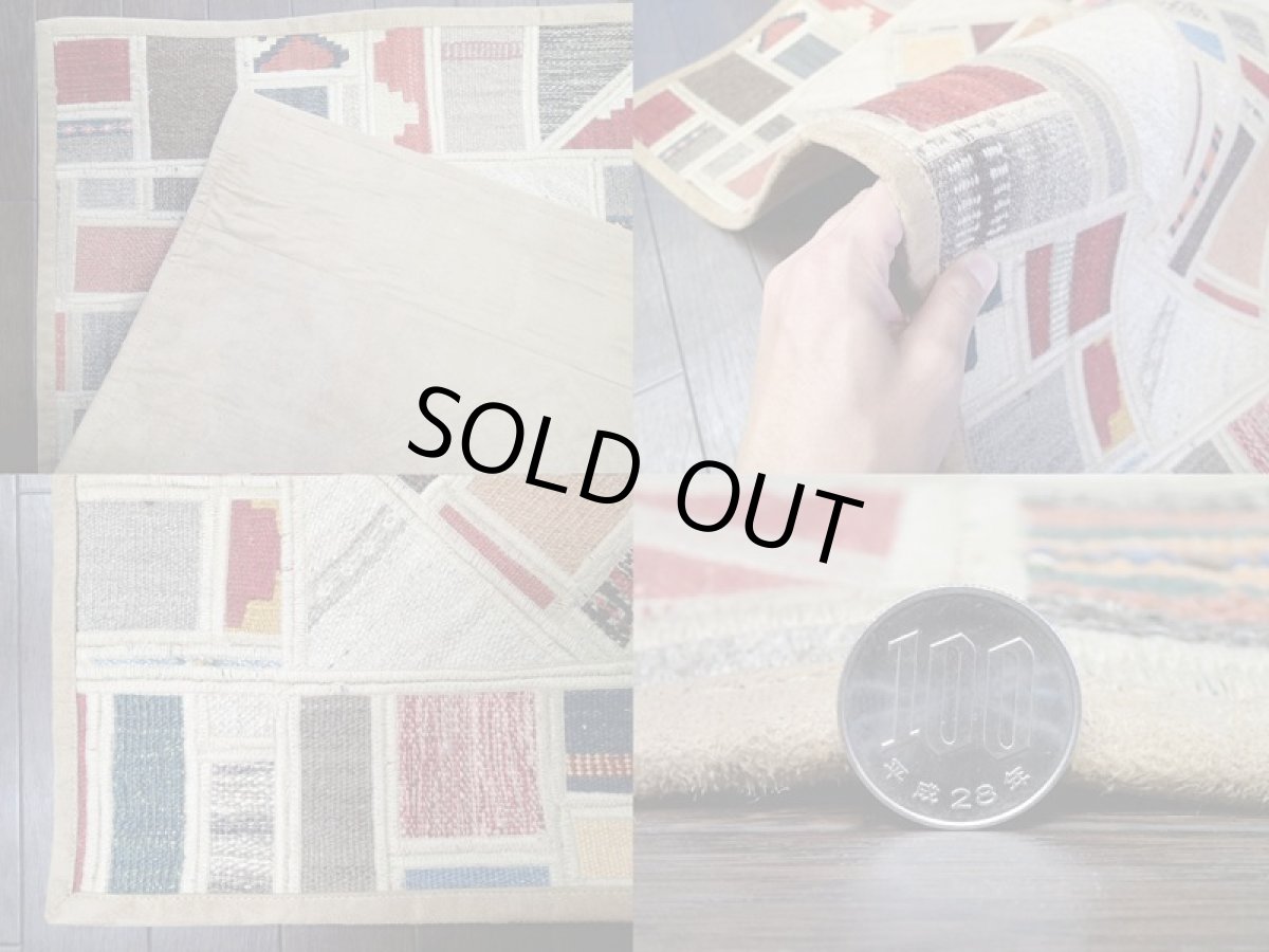 画像6: ペルシャ ギャッベ キリム ジャジム パッチワーク ラグ 玄関 マット サイズ 96 x 62 cm 1771 平織り 天然 ウール 絨毯 敷物 カーペット ナチュラル クリーム マルチ カラー (6)