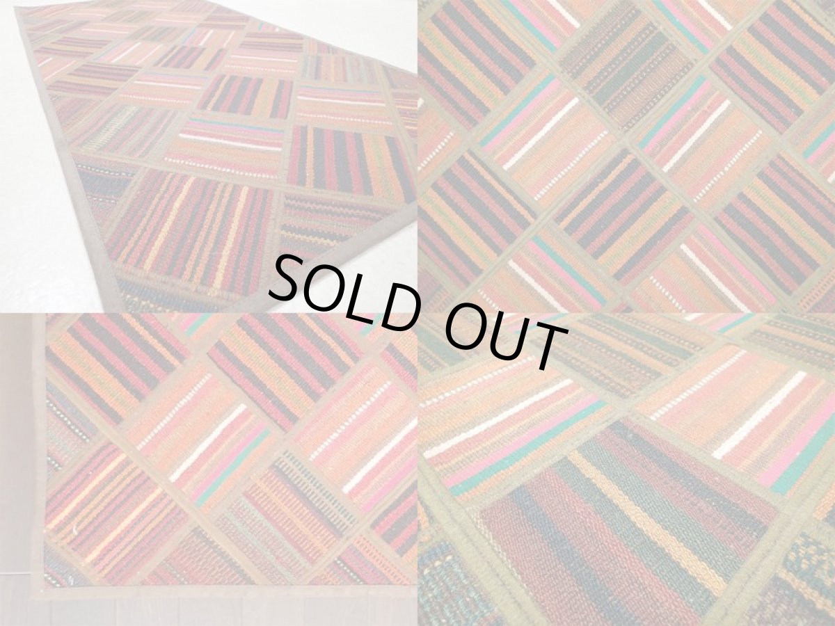 画像5: 新品 ペルシャ キリム パッチワーク ラグ アクセント サイズ 113 x 59 cm No.5489 平織り 天然 ウール 絨毯 敷物 マット カーペット 茶 赤 マルチ カラー n-5489-113059sa08 (5)