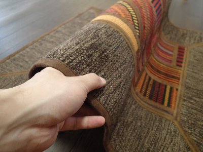 画像2: ペルシャ キリム ジャジーム パッチワーク ラグ 玄関 マット サイズ 94 x 64 cm 1762 平織り 天然 ウール 絨毯 敷物 カーペット 茶 マルチ カラー カラフル