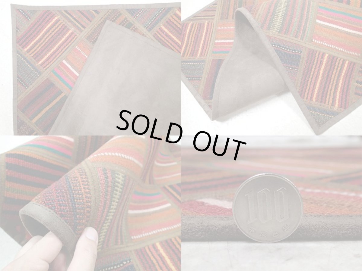 画像6: 新品 ペルシャ キリム パッチワーク ラグ アクセント サイズ 113 x 59 cm No.5489 平織り 天然 ウール 絨毯 敷物 マット カーペット 茶 赤 マルチ カラー n-5489-113059sa08 (6)