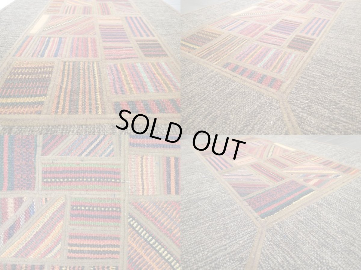 画像5: ペルシャ キリム ジャジーム パッチワーク ラグ 玄関 マット サイズ 94 x 64 cm 1762 平織り 天然 ウール 絨毯 敷物 カーペット 茶 マルチ カラー カラフル (5)