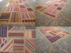 画像5: ペルシャ キリム ジャジーム パッチワーク ラグ 玄関 マット サイズ 94 x 64 cm 1762 平織り 天然 ウール 絨毯 敷物 カーペット 茶 マルチ カラー カラフル (5)
