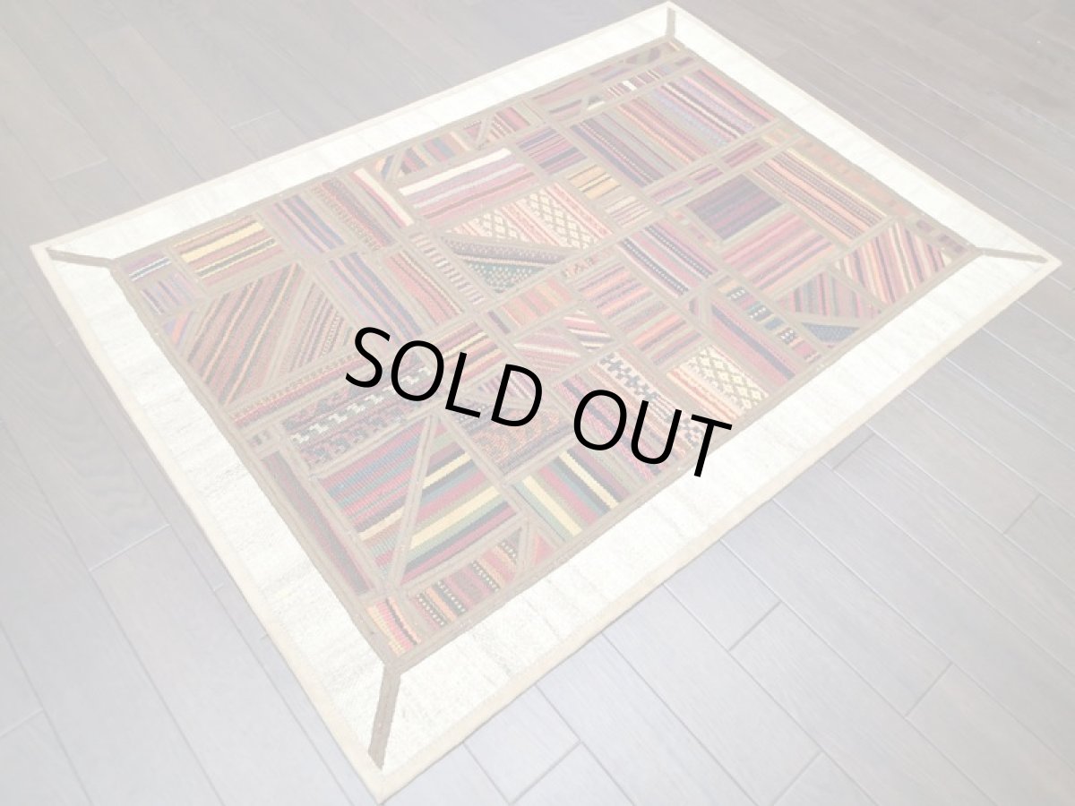 画像2: ペルシャ キリム ジャジーム パッチワーク ラグ アクセント サイズ 102 x 74 cm 5494 平織り 天然 ウール 絨毯 敷物 カーペット 玄関 マット ナチュラル クリーム マルチ カラー カラフル (2)