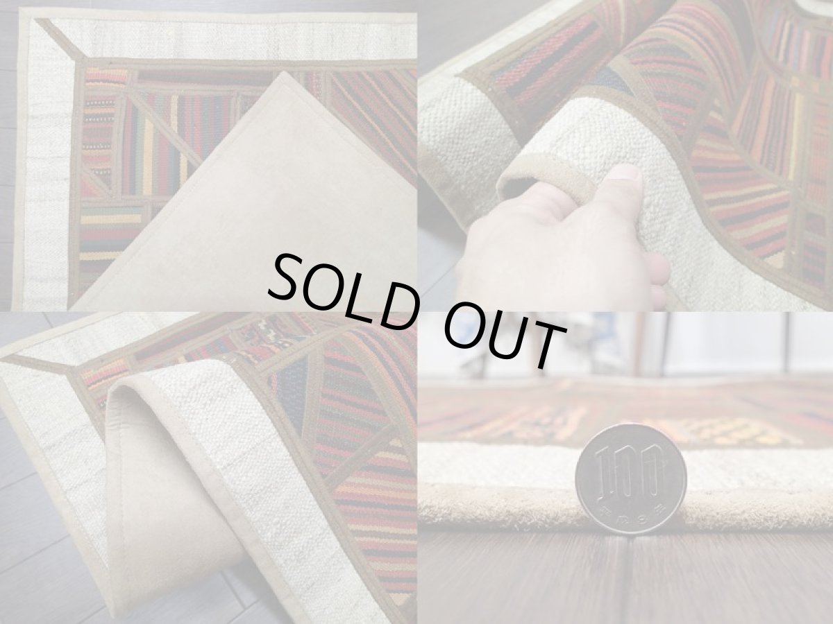 画像6: ペルシャ キリム ジャジーム パッチワーク ラグ アクセント サイズ 102 x 74 cm 5494 平織り 天然 ウール 絨毯 敷物 カーペット 玄関 マット ナチュラル クリーム マルチ カラー カラフル (6)