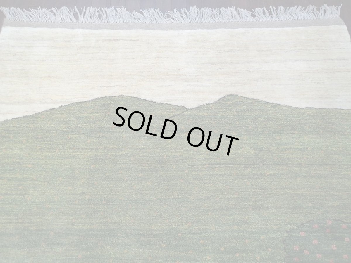 画像3: ペルシャ ギャッベ リビング サイズ  214 x 169 cm F170 ハンドメイド ギャベ 天然 ウール 手織り ラグ マット 絨毯 カーペット ナチュラル クリーム 緑 (3)