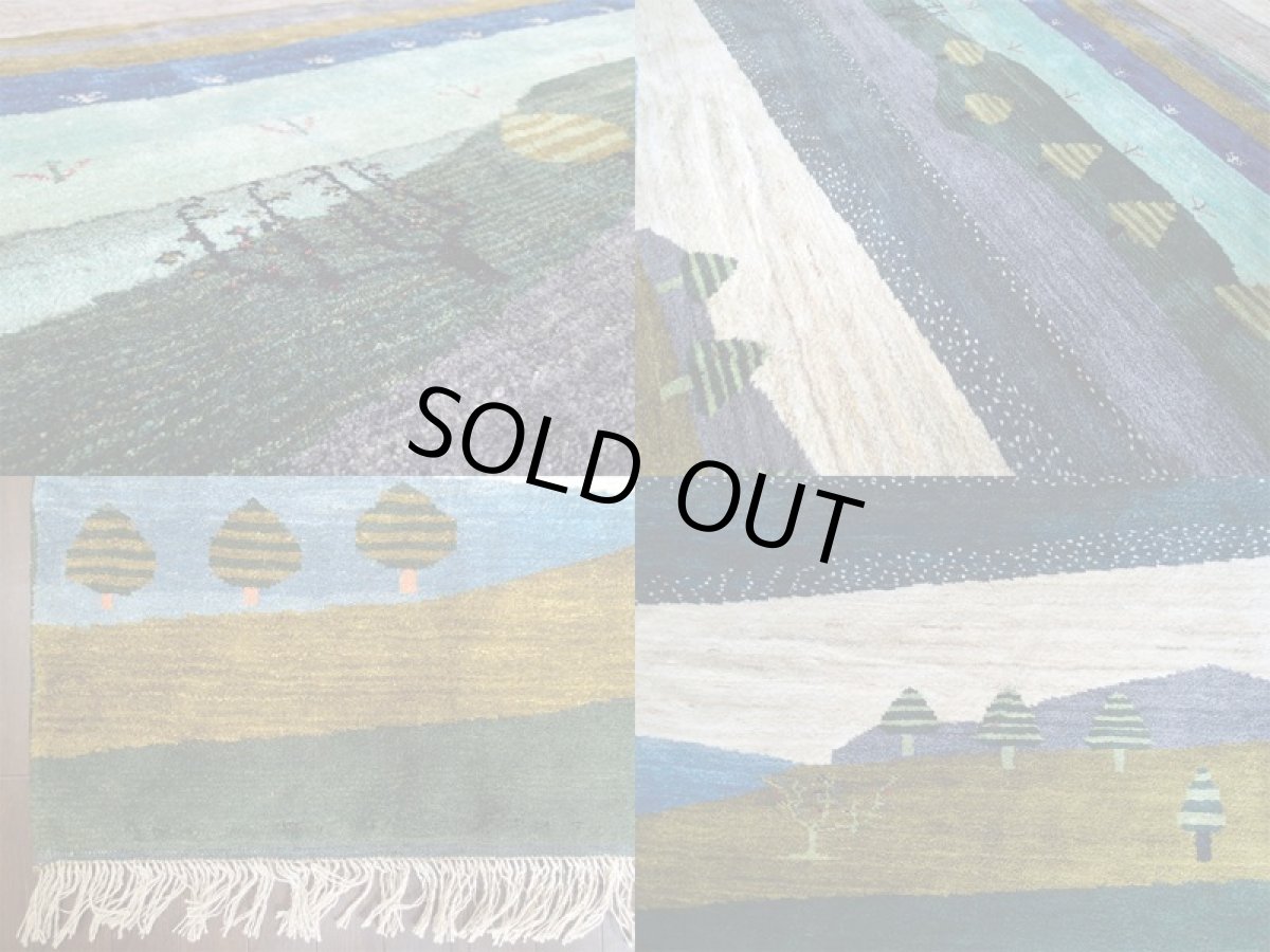 画像5: ペルシャ ギャッベ リビング サイズ  200 x 153 cm F166 ハンドメイド ギャベ 天然 ウール 手織り ラグ マット 絨毯 カーペット クリーム 緑 青 藍 (5)