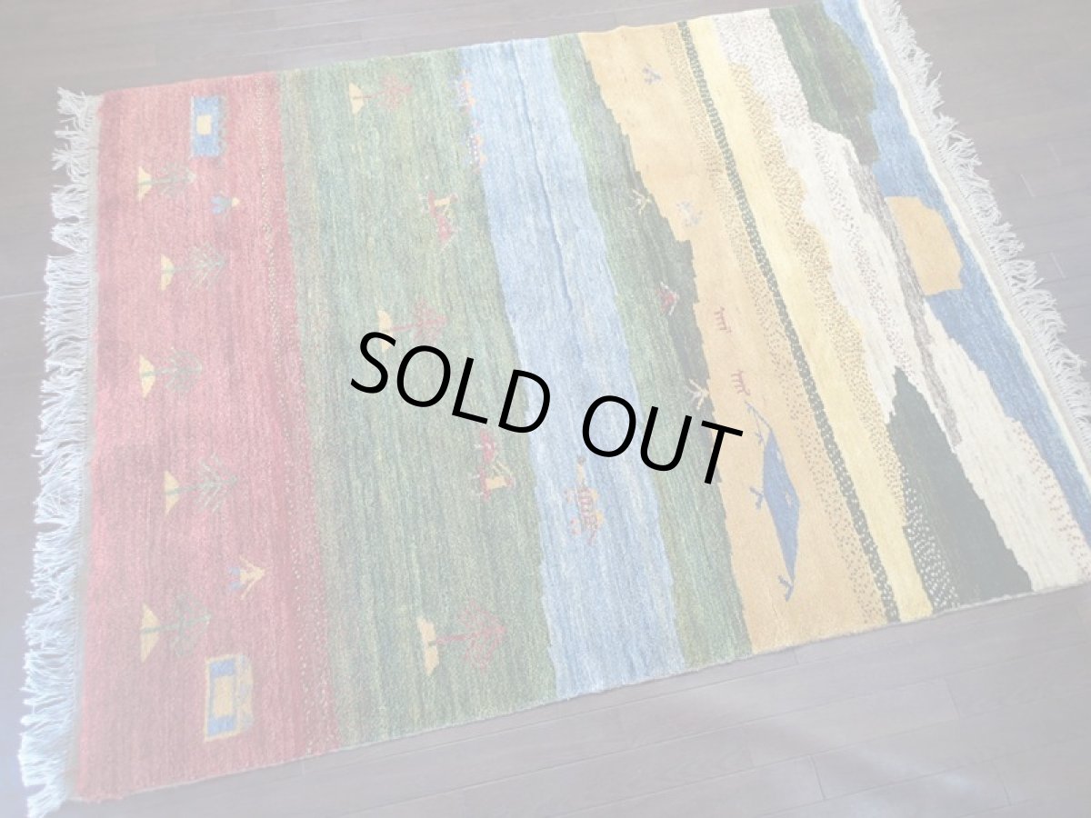 画像2: 新品 ペルシャ ギャッベ リビング サイズ  203 x 162 cm F169 ハンドメイド ギャベ 天然 ウール 手織り ラグ マット 絨毯 カーペット 赤 緑 青 黄 クリーム マルチカラー カラフル (2)