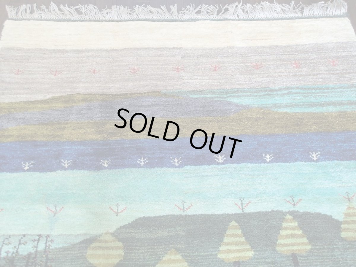 画像3: ペルシャ ギャッベ リビング サイズ  200 x 153 cm F166 ハンドメイド ギャベ 天然 ウール 手織り ラグ マット 絨毯 カーペット クリーム 緑 青 藍 (3)