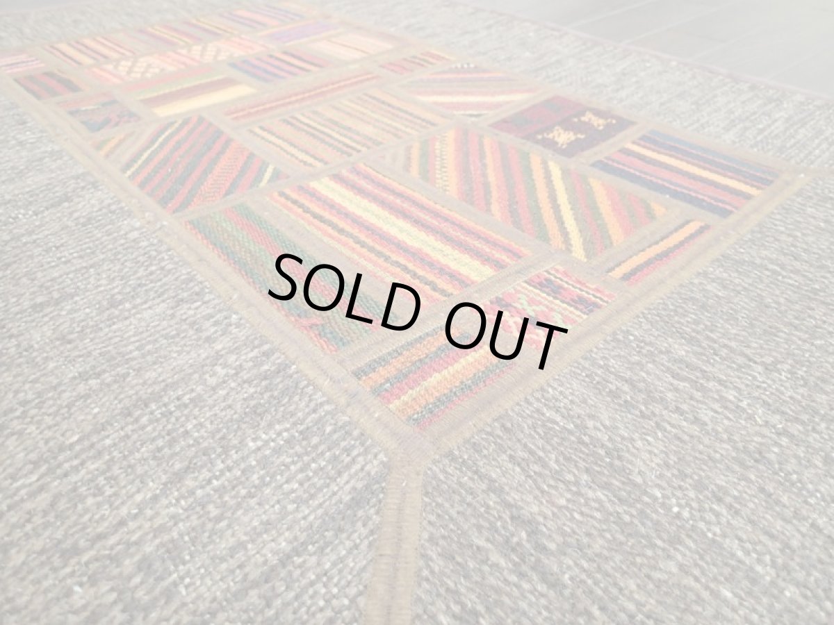 画像5: ペルシャ キリム ジャジーム パッチワーク ラグ 玄関 マット サイズ92 x 63 cm 1763 平織り 天然 ウール 絨毯 敷物 カーペット 茶 マルチ カラー カラフル (5)