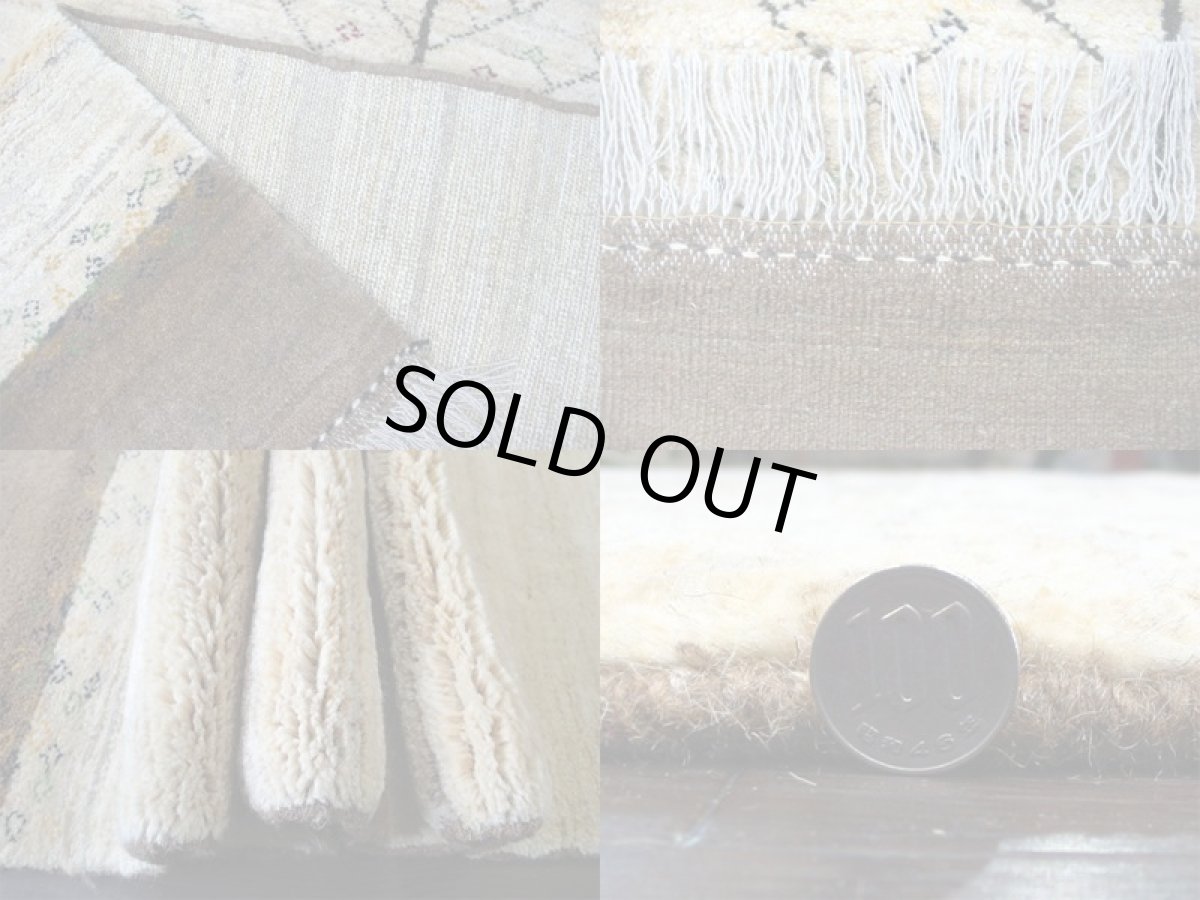 画像6: ペルシャ ギャッベ リビング サイズ  205 x  160 cm F169 ハンドメイド ギャベ 天然 ウール 手織り ラグ マット 絨毯 カーペット ナチュラル クリーム 茶 木 柄 (6)