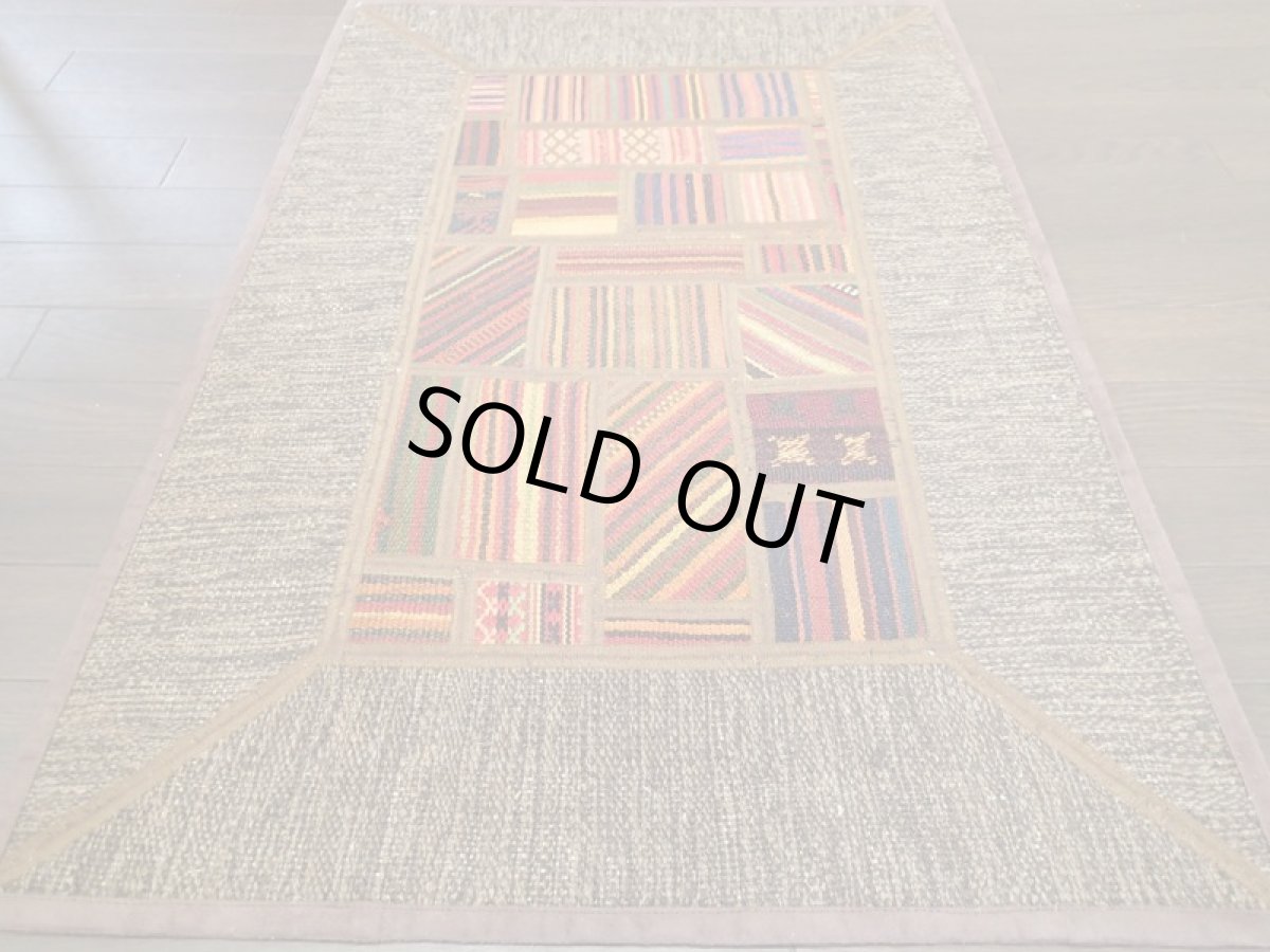 画像4: ペルシャ キリム ジャジーム パッチワーク ラグ 玄関 マット サイズ92 x 63 cm 1763 平織り 天然 ウール 絨毯 敷物 カーペット 茶 マルチ カラー カラフル (4)