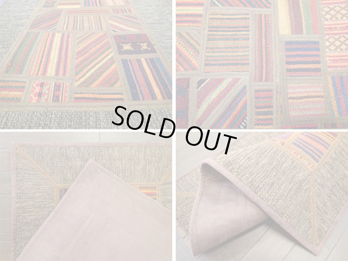 画像8: ペルシャ キリム ジャジーム パッチワーク ラグ 玄関 マット サイズ92 x 63 cm 1763 平織り 天然 ウール 絨毯 敷物 カーペット 茶 マルチ カラー カラフル (8)