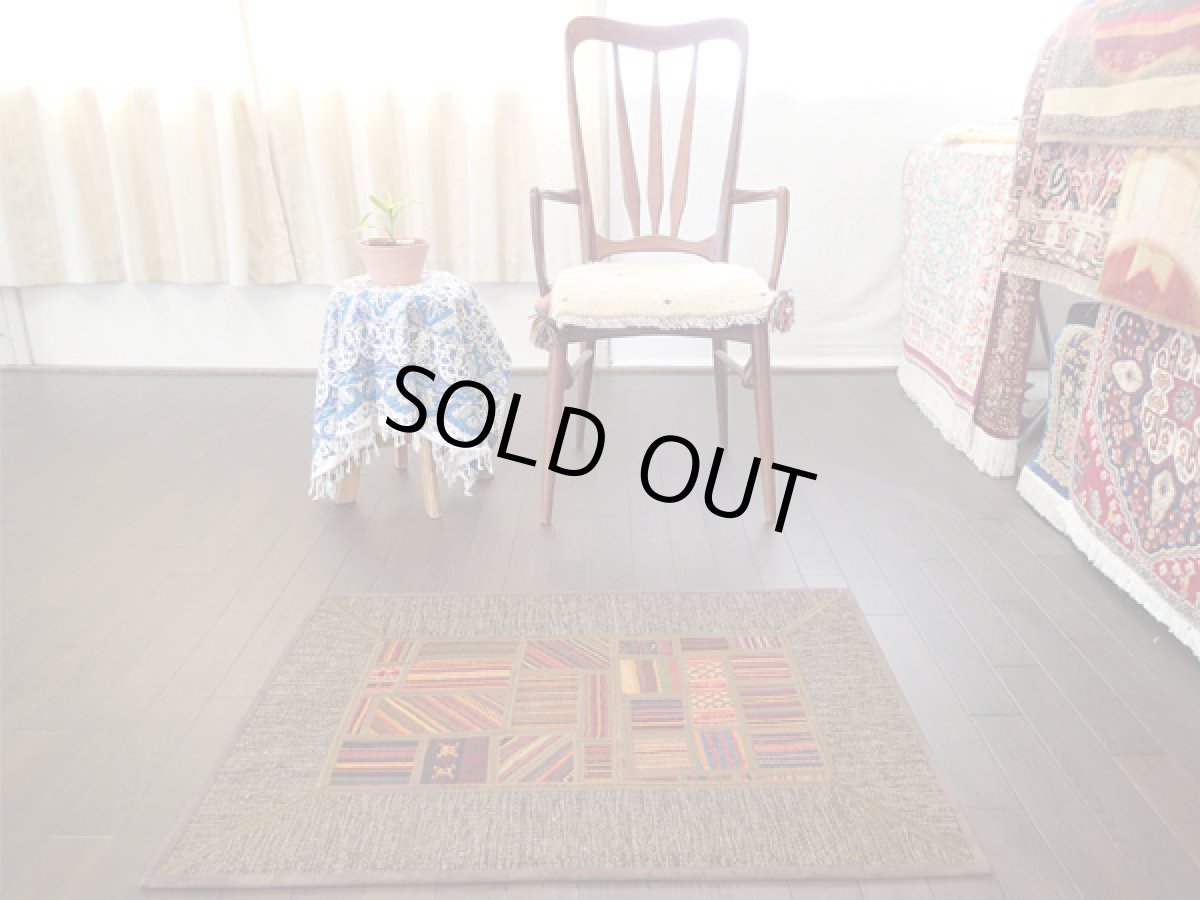 画像3: ペルシャ キリム ジャジーム パッチワーク ラグ 玄関 マット サイズ92 x 63 cm 1763 平織り 天然 ウール 絨毯 敷物 カーペット 茶 マルチ カラー カラフル (3)