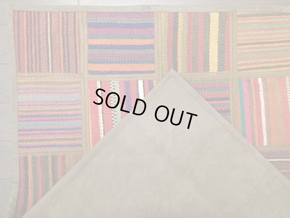 画像7: ペルシャ キリム パッチワーク ラグ 玄関 マット サイズ 88 x 54  cm 5495 平織り 天然 ウール 絨毯 敷物 カーペット 茶 赤 黄 マルチ カラー (7)