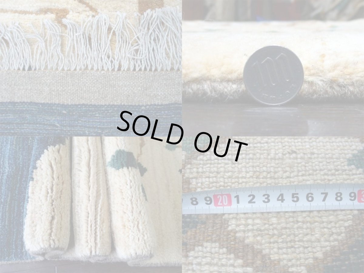 画像6: ペルシャ ギャッベ リビング サイズ 211 x 155 cm F156 ハンドメイド ギャベ 天然 ウール 手織り ラグ マット 絨毯 カーペット ナチュラル クリーム 青 藍 木 柄 (6)