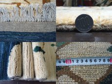 画像6: ペルシャ ギャッベ リビング サイズ 211 x 155 cm F156 ハンドメイド ギャベ 天然 ウール 手織り ラグ マット 絨毯 カーペット ナチュラル クリーム 青 藍 木 柄 (6)