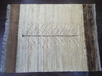 画像1: ペルシャ ギャッベ リビング サイズ  205 x  160 cm F169 ハンドメイド ギャベ 天然 ウール 手織り ラグ マット 絨毯 カーペット ナチュラル クリーム 茶 木 柄