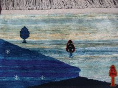 画像4: ペルシャ ギャッベ リビング サイズ 211 x 155 cm F152 ハンドメイド ギャベ 天然 ウール 手織り ラグ マット 絨毯 カーペット 藍 青 ネイビー カラフル 風景 柄 (4)