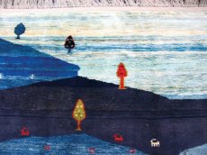 画像3: ペルシャ ギャッベ リビング サイズ 211 x 155 cm F152 ハンドメイド ギャベ 天然 ウール 手織り ラグ マット 絨毯 カーペット 藍 青 ネイビー カラフル 風景 柄 (3)