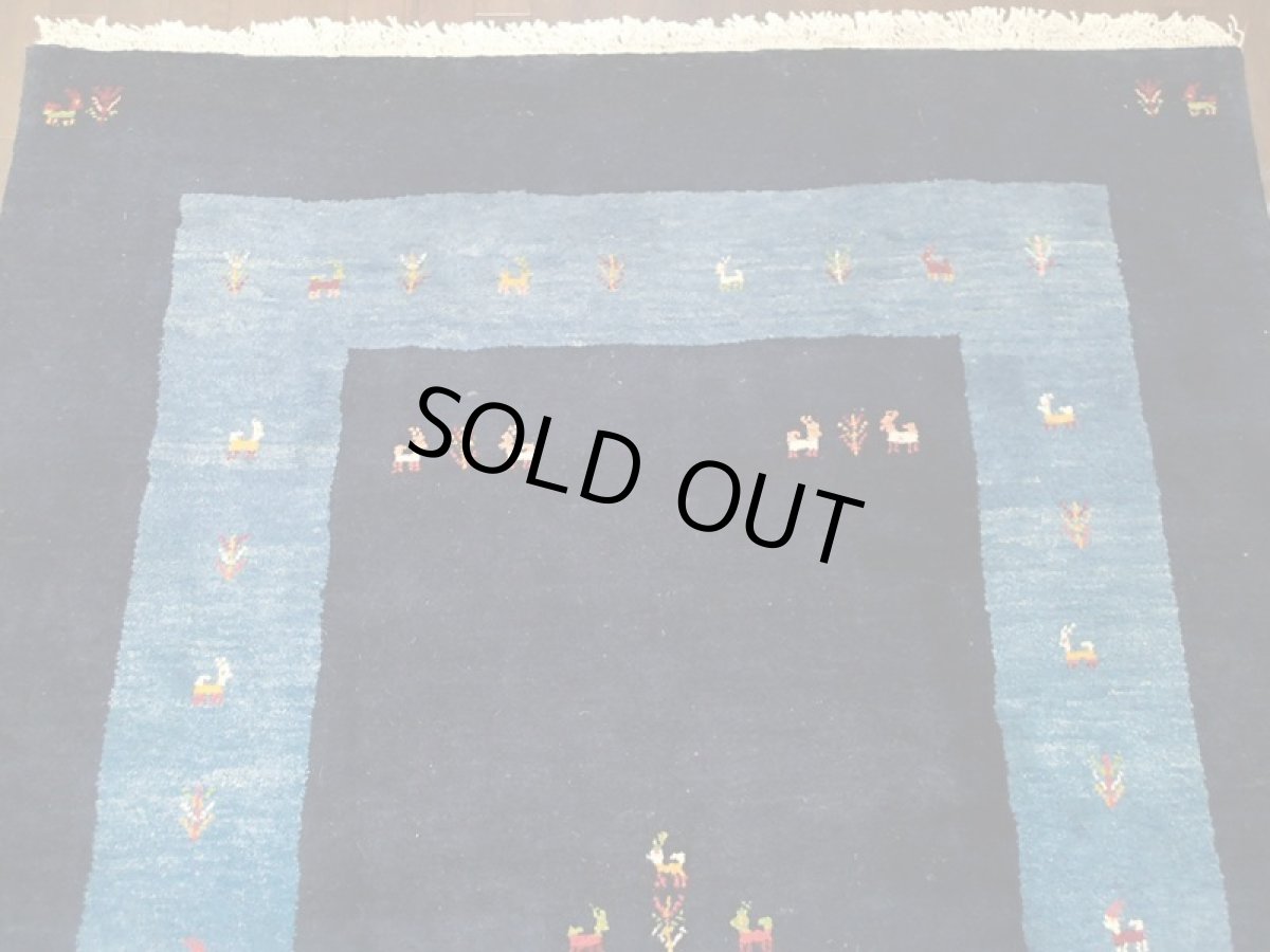 画像4: ペルシャ ギャッベ リビング サイズ 200 x 155 cm 16 ハンドメイド 天然 ウール 手織り ラグ 絨毯 カーペット 藍 紺 青 ネイビー シンプル 動物 木 柄 (4)