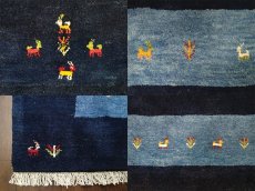 画像8: ペルシャ ギャッベ リビング サイズ 200 x 155 cm 16 ハンドメイド 天然 ウール 手織り ラグ 絨毯 カーペット 藍 紺 青 ネイビー シンプル 動物 木 柄 (8)