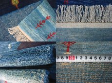 画像8: ペルシャ ギャッベ リビング サイズ 211 x 155 cm F152 ハンドメイド ギャベ 天然 ウール 手織り ラグ マット 絨毯 カーペット 藍 青 ネイビー カラフル 風景 柄 (8)