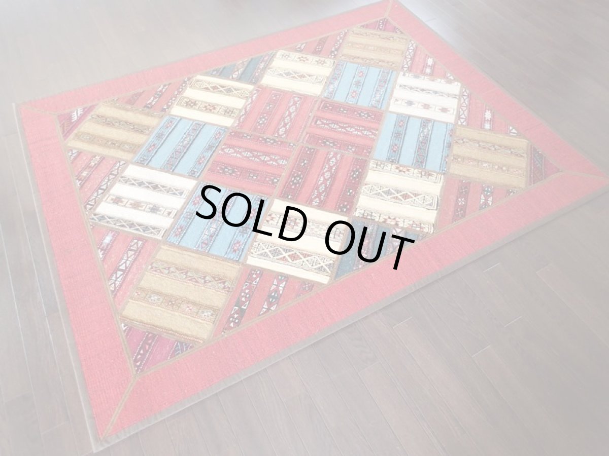 画像2: 新品 ペルシャ 絨毯 キリム ジャジーム パッチワーク センター ラグ サイズ 177 x 134 cm No.5424 キャンバス 天然 ウール 敷物 マット カーペット 赤 青 クリーム 茶 マルチ カラー カラフル n-5424-177134sa071 (2)