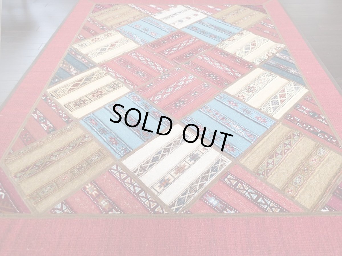 画像3: 新品 ペルシャ 絨毯 キリム ジャジーム パッチワーク センター ラグ サイズ 177 x 134 cm No.5424 キャンバス 天然 ウール 敷物 マット カーペット 赤 青 クリーム 茶 マルチ カラー カラフル n-5424-177134sa071 (3)