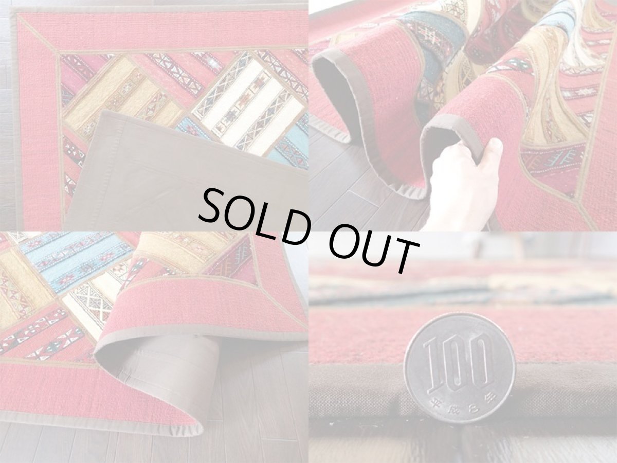 画像9: 新品 ペルシャ 絨毯 キリム ジャジーム パッチワーク センター ラグ サイズ 177 x 134 cm No.5424 キャンバス 天然 ウール 敷物 マット カーペット 赤 青 クリーム 茶 マルチ カラー カラフル n-5424-177134sa071 (9)