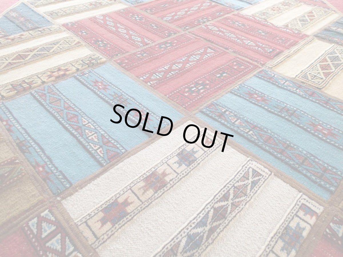 画像6: 新品 ペルシャ 絨毯 キリム ジャジーム パッチワーク センター ラグ サイズ 177 x 134 cm No.5424 キャンバス 天然 ウール 敷物 マット カーペット 赤 青 クリーム 茶 マルチ カラー カラフル n-5424-177134sa071 (6)