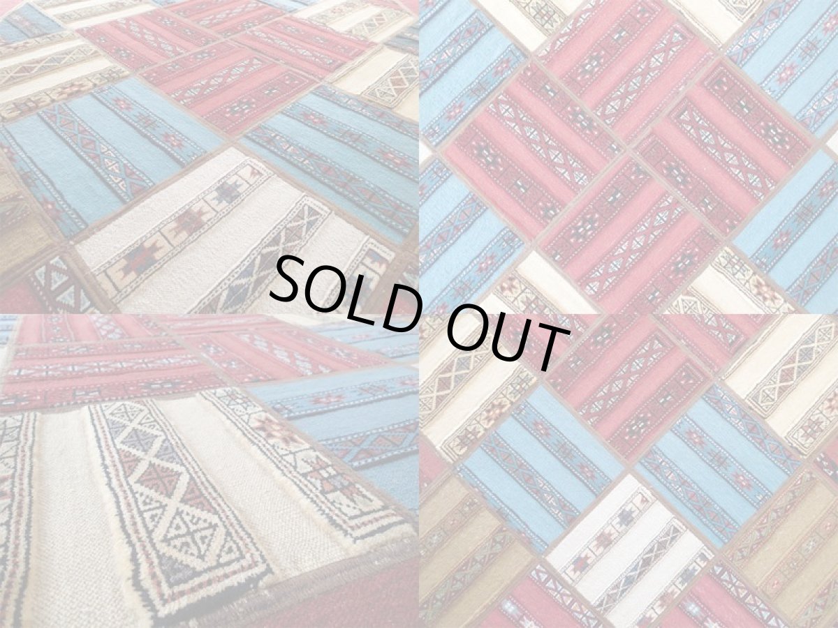 画像8: 新品 ペルシャ 絨毯 キリム ジャジーム パッチワーク センター ラグ サイズ 177 x 134 cm No.5424 キャンバス 天然 ウール 敷物 マット カーペット 赤 青 クリーム 茶 マルチ カラー カラフル n-5424-177134sa071 (8)