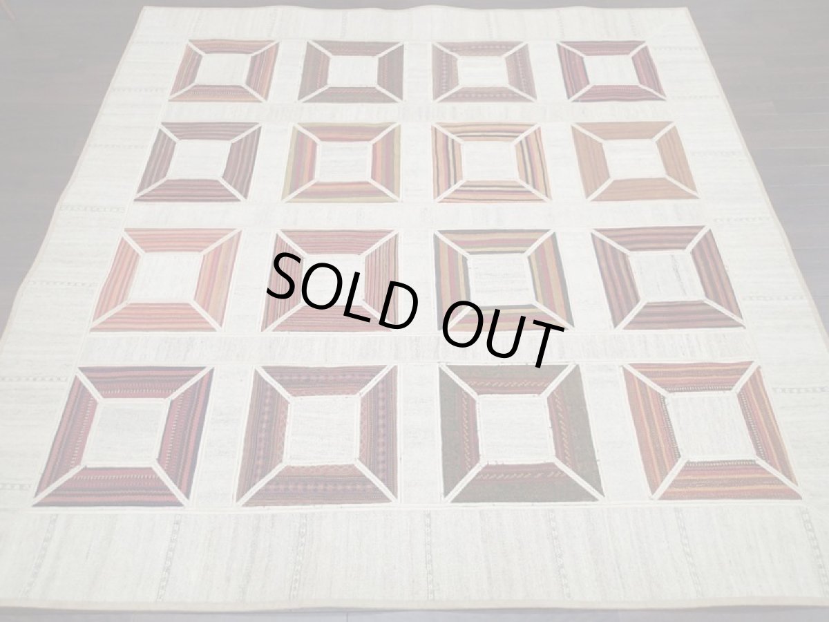 画像3: ペルシャ キリム ジャジム ギャッベ パッチワーク リビング ラグ サイズ 199 x 199 cm 5429 天然 ウール 敷物 マット カーペット ナチュラル クリーム 茶 (3)