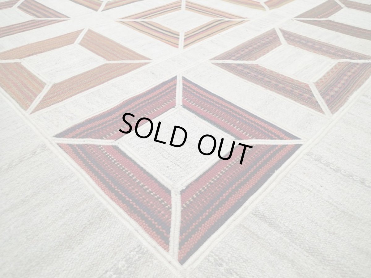 画像5: ペルシャ キリム ジャジム ギャッベ パッチワーク リビング ラグ サイズ 199 x 199 cm 5429 天然 ウール 敷物 マット カーペット ナチュラル クリーム 茶 (5)