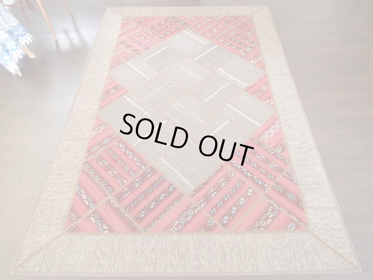 画像3: ペルシャ 絨毯 ギャッベ キリム ジャジーム パッチワーク リビング ルーム ラグ サイズ 252 × 166 cm 5458 天然 ウール 敷物 マット カーペット 赤  茶 (3)