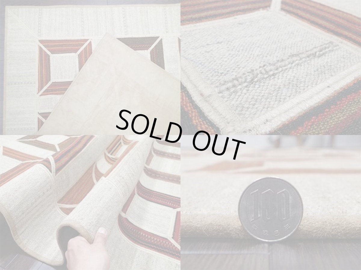 画像9: ペルシャ キリム ジャジム ギャッベ パッチワーク リビング ラグ サイズ 199 x 199 cm 5429 天然 ウール 敷物 マット カーペット ナチュラル クリーム 茶 (9)