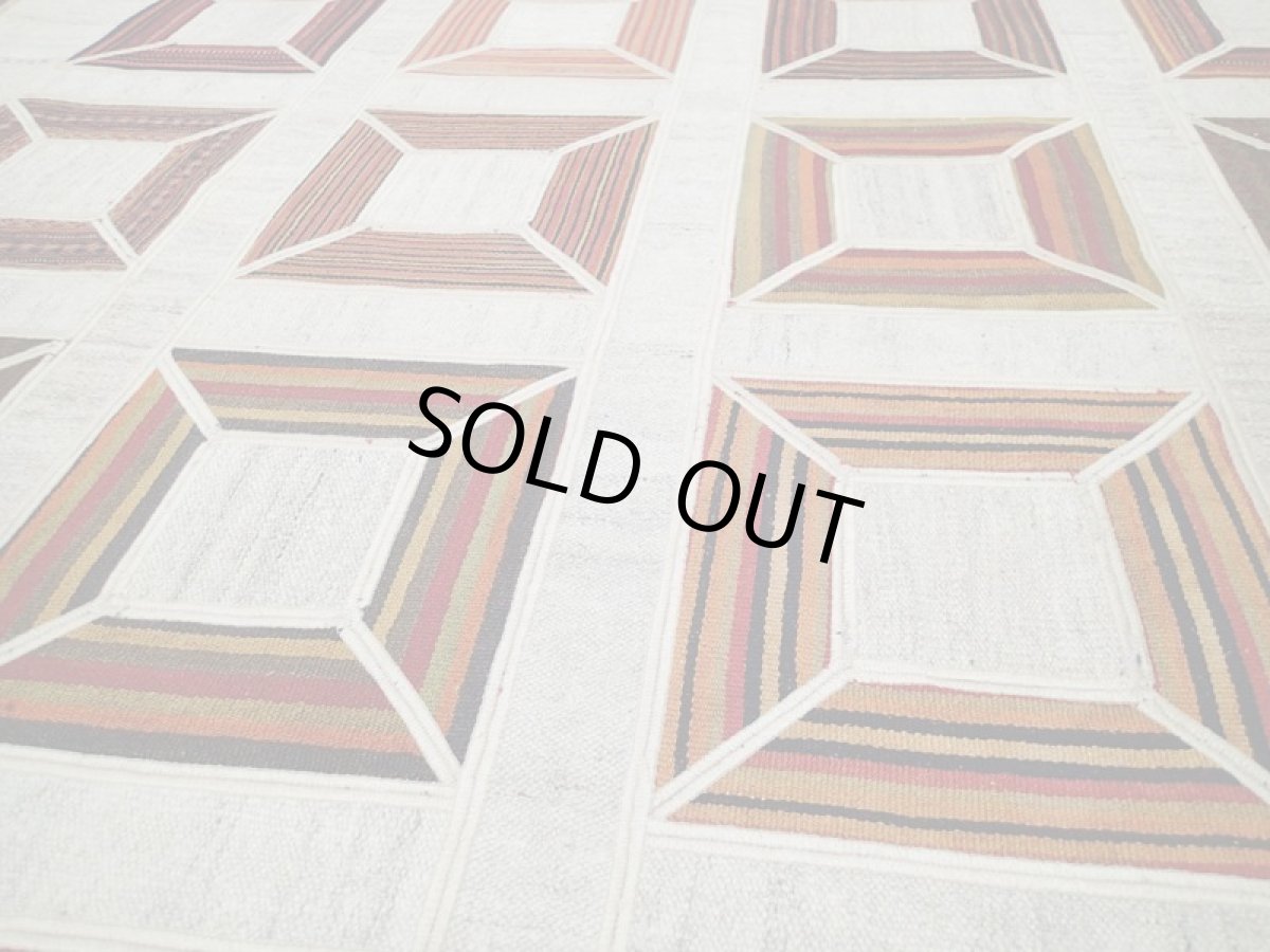 画像6: ペルシャ キリム ジャジム ギャッベ パッチワーク リビング ラグ サイズ 199 x 199 cm 5429 天然 ウール 敷物 マット カーペット ナチュラル クリーム 茶 (6)