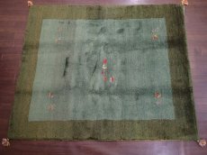 画像2: 新品 ペルシャ ギャッベ リビング サイズ ラグ 180 x 148 cm 20 ハンドメイド ギャベ 天然 ウール 手織り 絨毯 カーペット ナチュラル 緑 グリーン シンプル 動物 柄 (2)