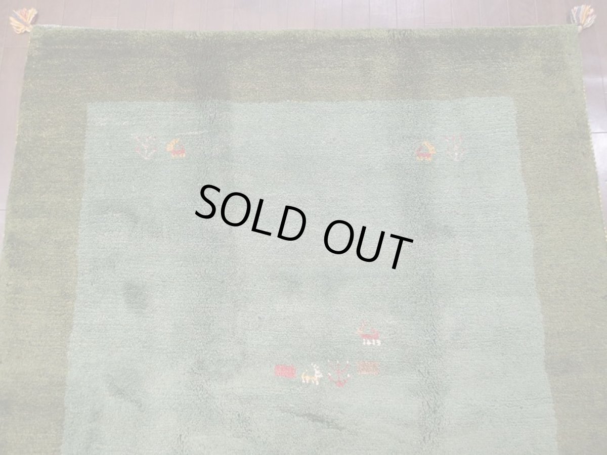 画像5: 新品 ペルシャ ギャッベ リビング サイズ ラグ 180 x 148 cm 20 ハンドメイド ギャベ 天然 ウール 手織り 絨毯 カーペット ナチュラル 緑 グリーン シンプル 動物 柄 (5)