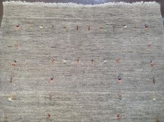 画像5: ペルシャ ギャッベ リビング 2m サイズ ラグ 200 x 158 cm 15 ハンドメイド ギャベ 天然 ウール 手織り 絨毯 カーペット ナチュラル 灰 グレー シンプル 動物 柄 (5)