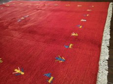画像6: ペルシャ ギャッベ リビング 2m サイズ ラグ 200 x 157 cm 21 ハンドメイド ギャベ 天然 ウール 手織り 絨毯 カーペット エンジ ワインレッド 赤 シンプル 動物 柄 (6)