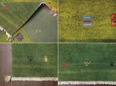 画像9: ペルシャ ギャッベ リビング 2.3m サイズ ラグ 235 x 163 cm 18 ハンドメイド ギャベ 天然 ウール 手織り 絨毯 カーペット 緑 黄 シンプル 動物  木 柄 (9)