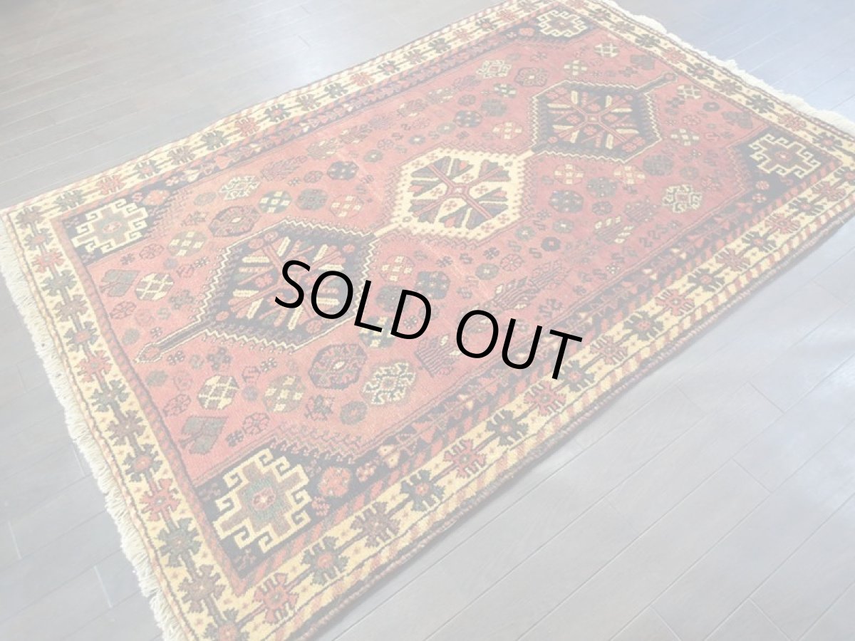 画像3: ペルシャ ギャッベ 1.7m センター ラグ サイズ 171 x 118 cm c193 ハンドメイド ギャベ 天然 ウール 手織り 絨毯 カーペット オレンジ 黄 紺 トライバル メダリオン (3)